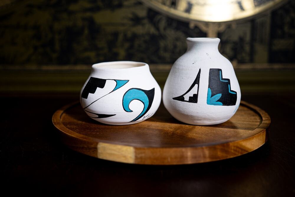 Pair Vintage Taos Pueblo Pottery Vases - Signed JMC Native American New Mexico